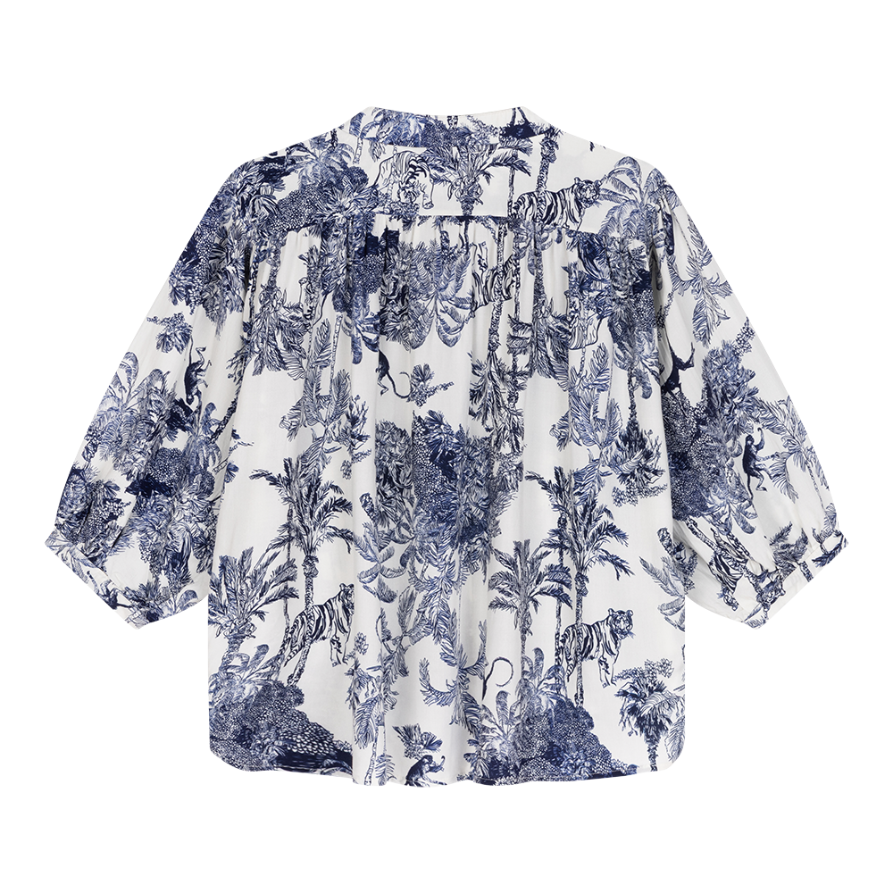 Blouse Bambi Jungle print | Off White / Navy