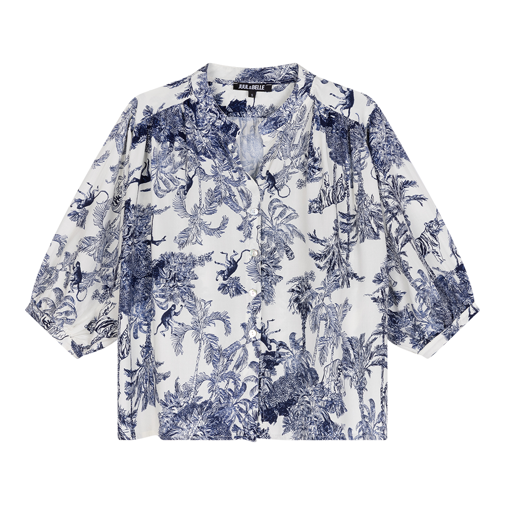 Blouse Bambi Jungle print | Off White / Navy