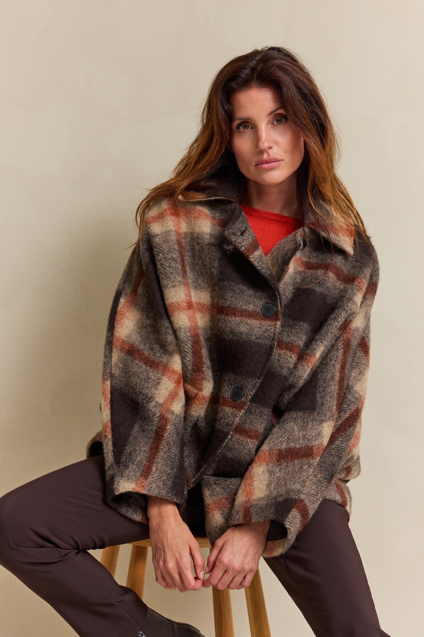 Coat Ada | D.brown / Ecru