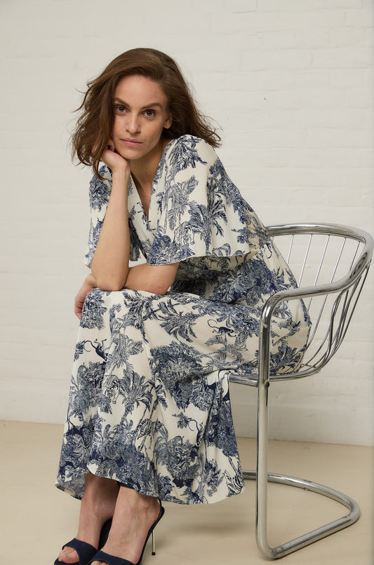 Dress Hailey Jungle print | Off White / Navy