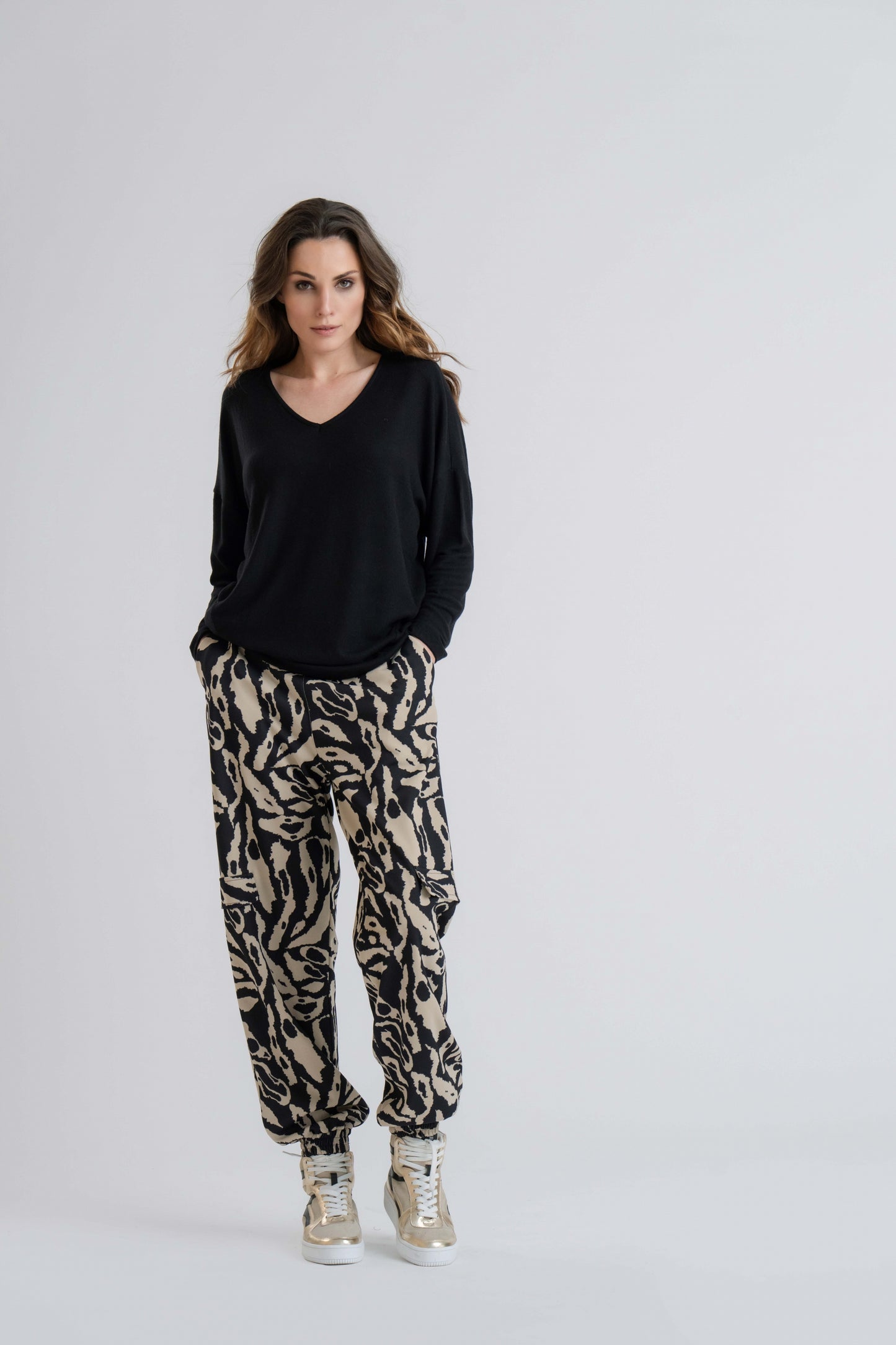 Pants Robin print | Black / Ecru