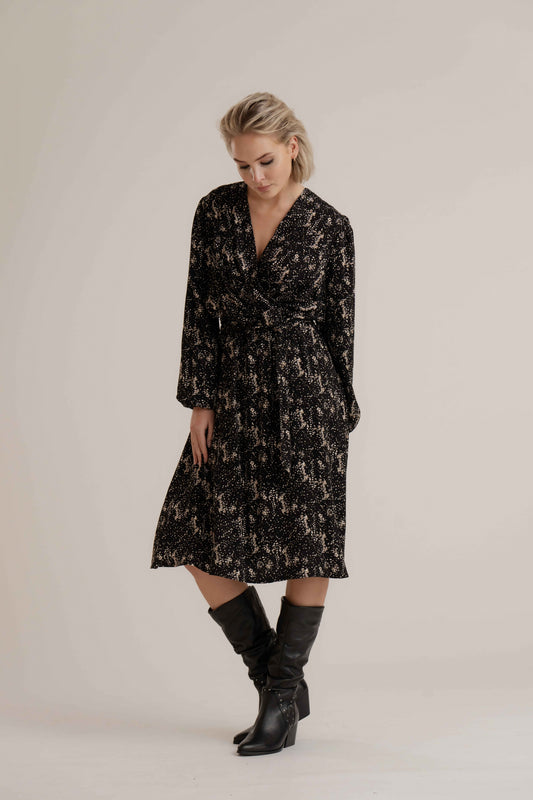 Dress Wrap print | Black - Beige - Taupe