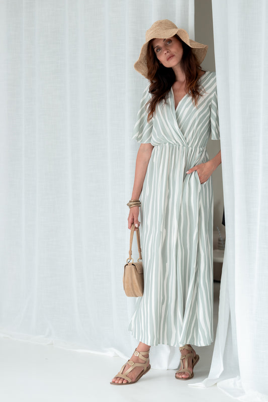Dress Hailey stripe | Off white / Slate Green