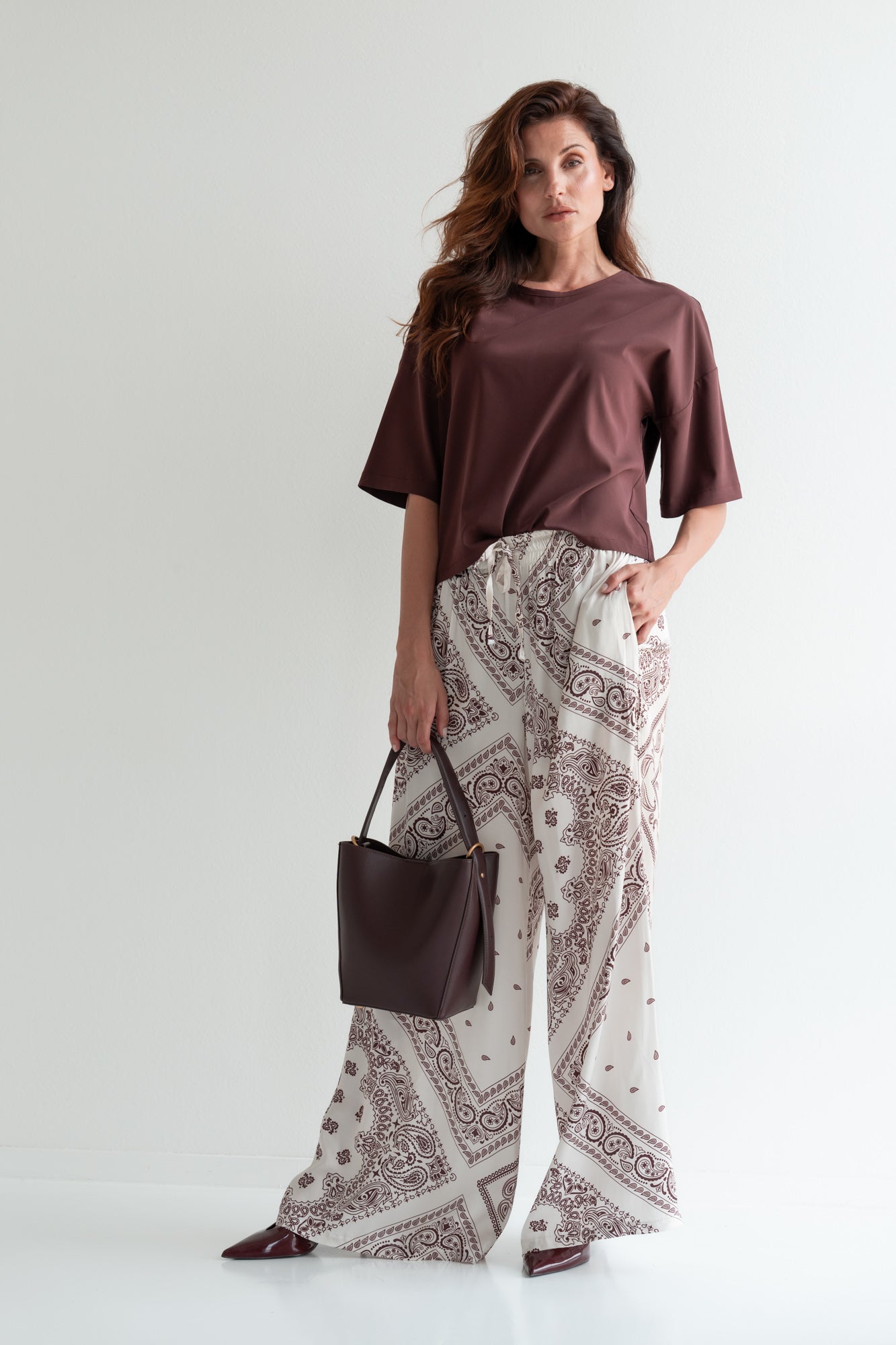Pants Claudia | Ecru / burgundy