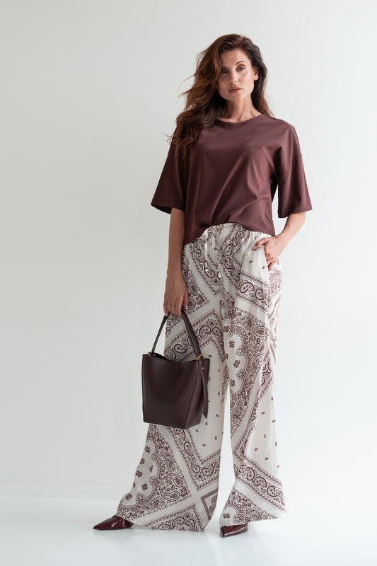 Pants Claudia | Ecru / burgundy