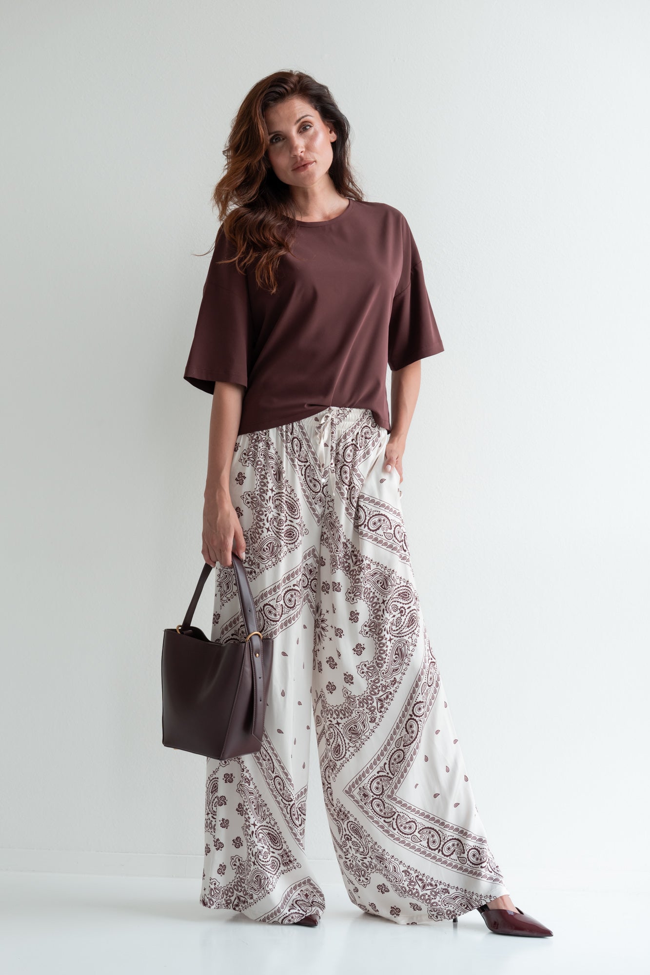 Pants Claudia | Ecru / burgundy