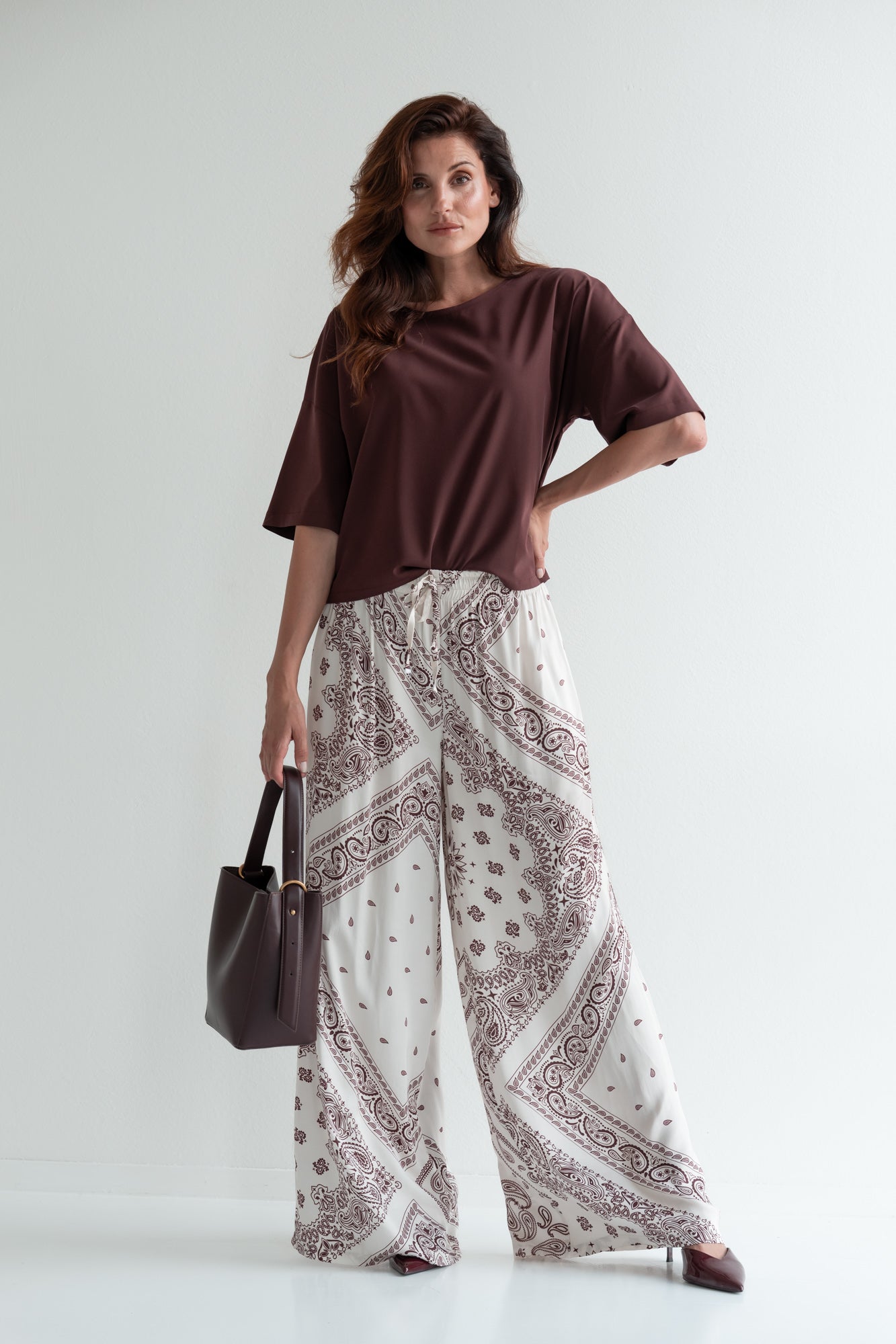 Pants Claudia | Ecru / burgundy