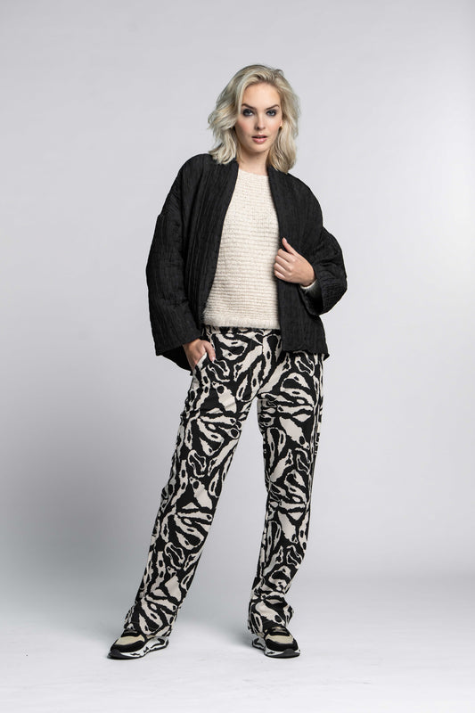 Pants Sassie print | Black / Ecru