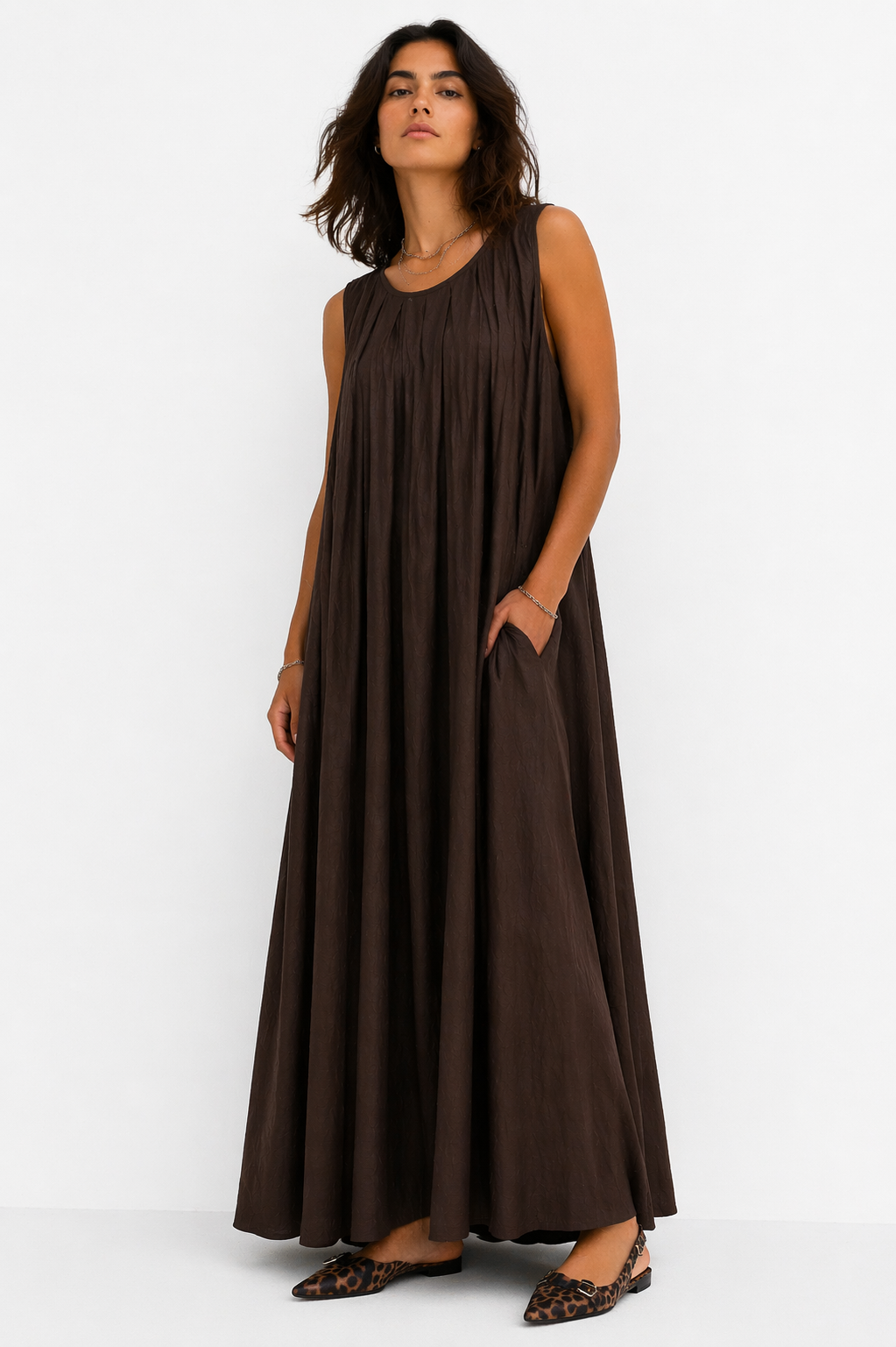Luna pleat dress | D.brown